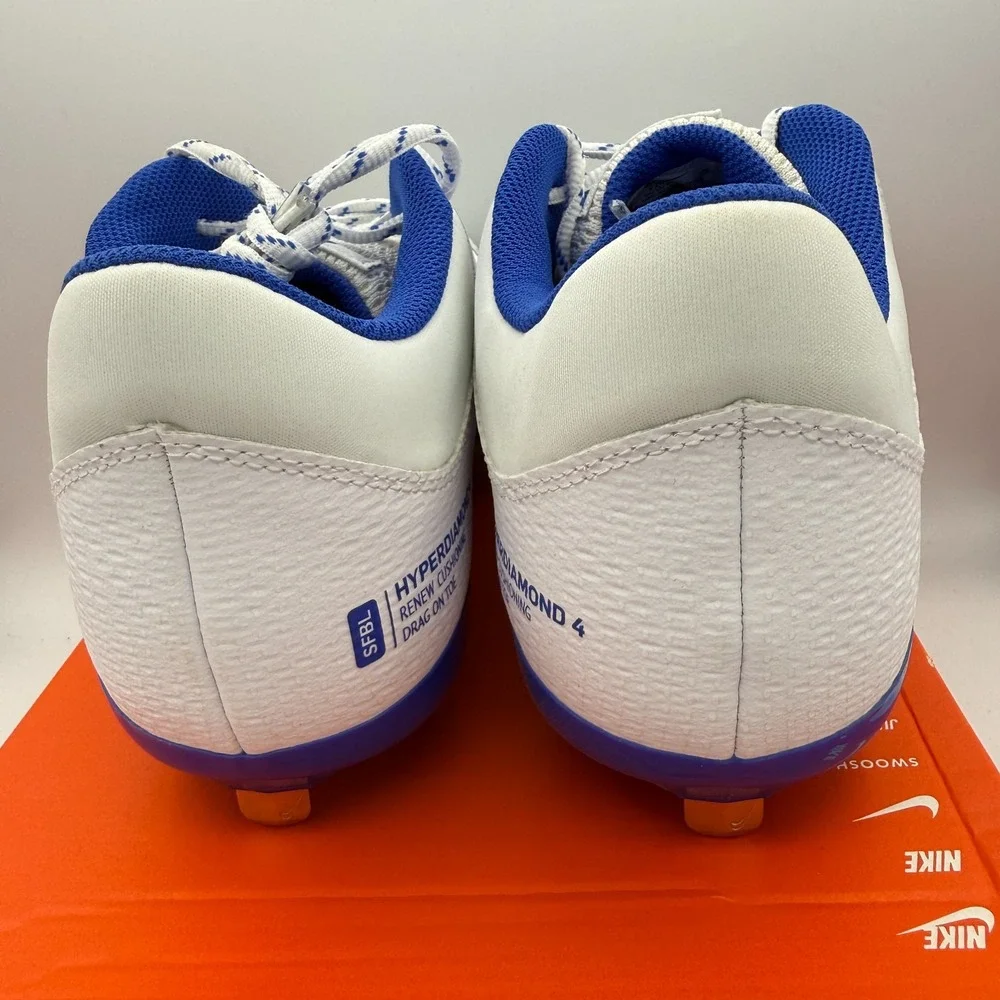 Nike Hyperdiamond 4 Pro Shoes Womens Size 12 White Blue Softball FZ0922-103